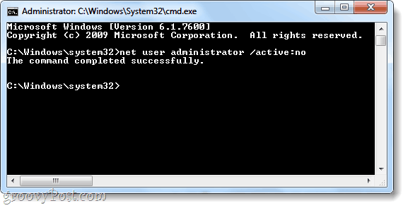 Neto uporabniški ukaz za izključitev skrbniškega računa za Windows 7