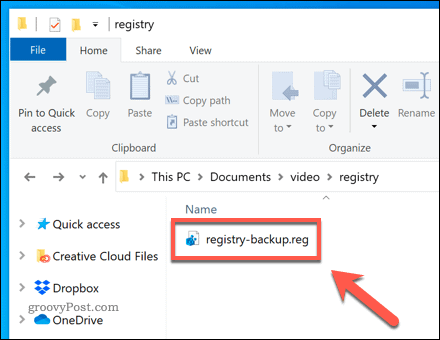 Odprite varnostno kopijo registra Windows