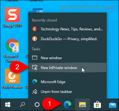 V opravilni vrstici izberite ikono Novo okno InPrivate na ikoni Edge