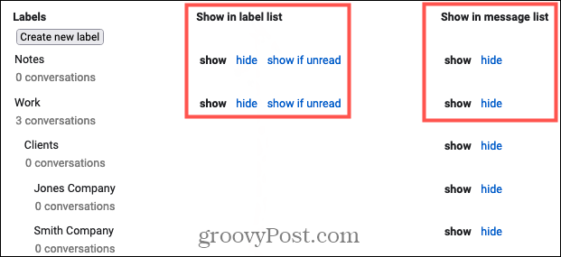 Pokaži ali skrij oznake v Gmailu