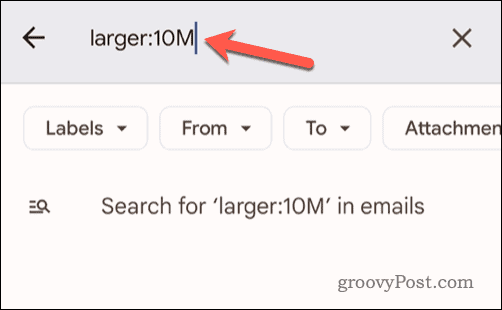 Nastavitev meril za velikost e-pošte v iskalni vrstici Gmail na mobilni napravi