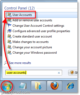 odprite nadzorno ploščo uporabniških računov v operacijskem sistemu Windows 7