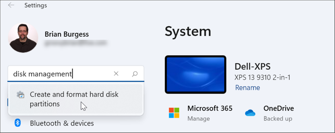 odprite upravljanje diska v nastavitvah sistema Windows 11