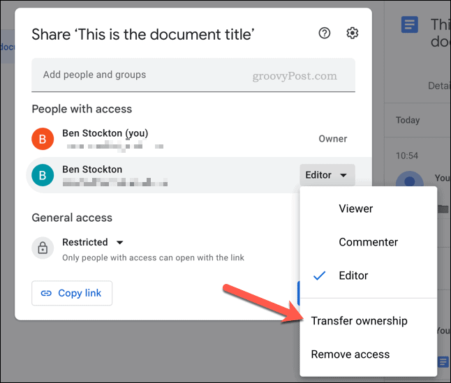 Prenesite lastništvo datoteke v storitvi Google Drive