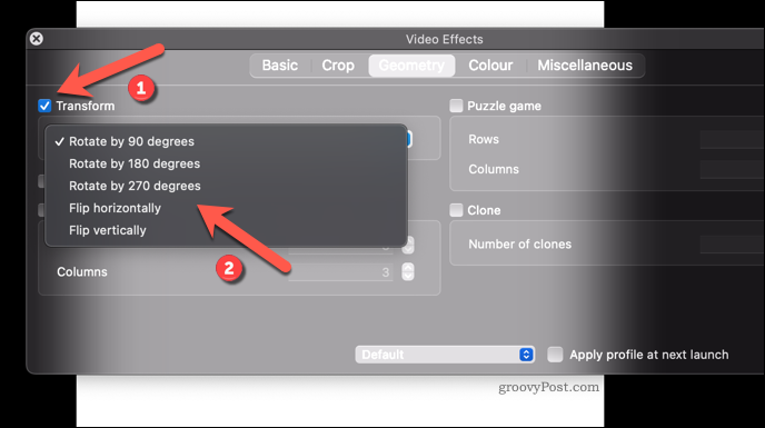 Uporaba učinka rotacije videoposnetka za VLC na Macu