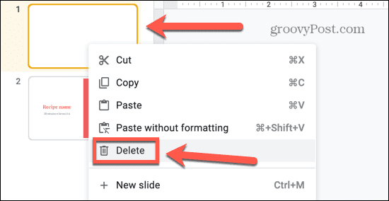 google slides izbriši slidev