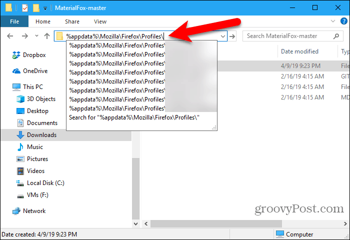 Prilepi pot profila v File Explorerju