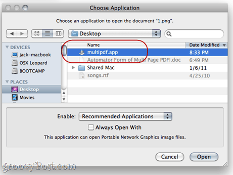Združite PDF s programom Automator v operacijskem sistemu Mac OS X