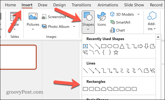 Vstavite obliko v PowerPoint