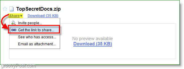 Posnetek zaslona Google Dokumentov - delite datoteko s povezavo