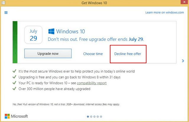 Microsoft olajša zavrnitev brezplačne nadgradnje sistema Windows 10