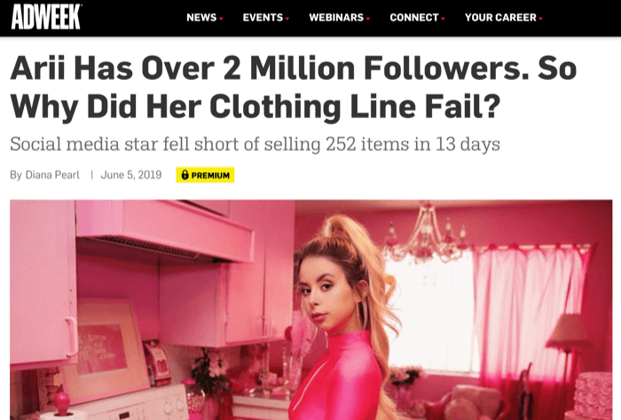 Instagram influencer Arri z 2 milijona privržencev ni uspel prodati linije oblačil