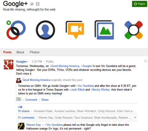 Strani v storitvi Google+ - Google+
