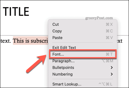 Dostop do menija Možnosti pisave v programu Powerpoint na Macu