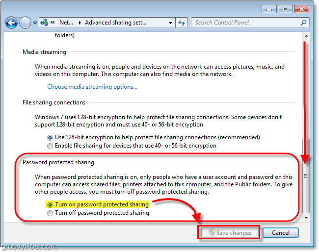 omogočite zaščito z geslom lokalnih datotek v skupni rabi v sistemu Windows 7