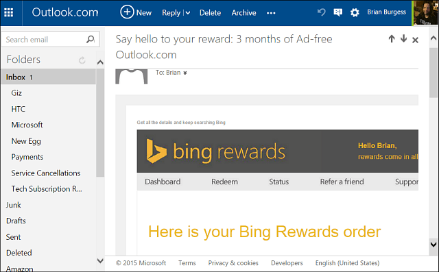 napovedi brez oglasov Bing Rewards