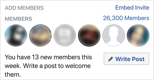 Kliknite Napiši objavo, da pozdravite nove člane Facebook skupine.