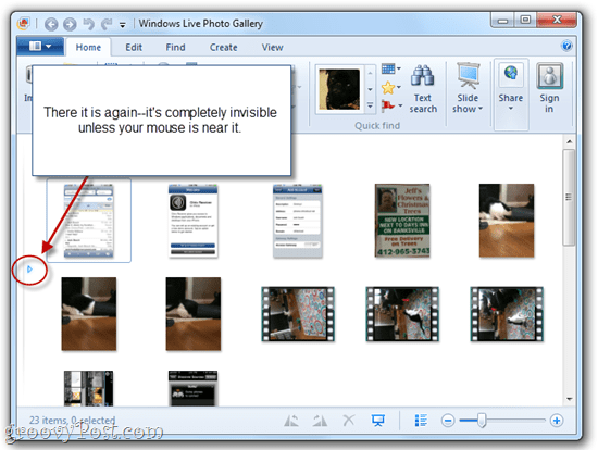 Skrij / prikaži podokno za krmarjenje po fotogaleriji Windows Live