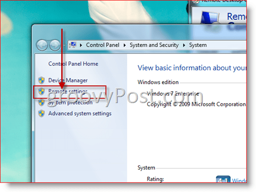 Windows 7 - Odprite konfiguracijo oddaljenih nastavitev za RDP