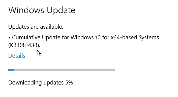 Microsoftova tretja kumulativna posodobitev za sistem Windows 10 (KB3081438)