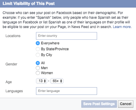 omeji vidnost delnic na facebook strani