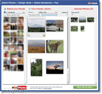 HotPrints vam omogoča, da izbirate med svojimi naloženimi fotografijami ali tistimi od prijateljev na Facebooku