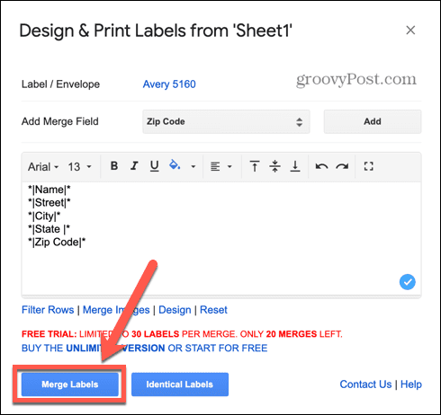 google sheets združi oznake