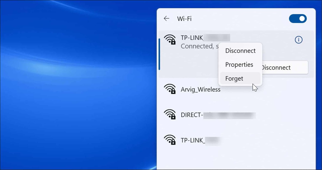 pozabite na wi-fi omrežje v sistemu Windows 11