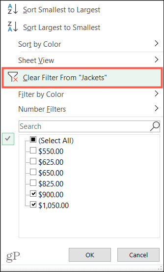 Počisti filtre v Excelu
