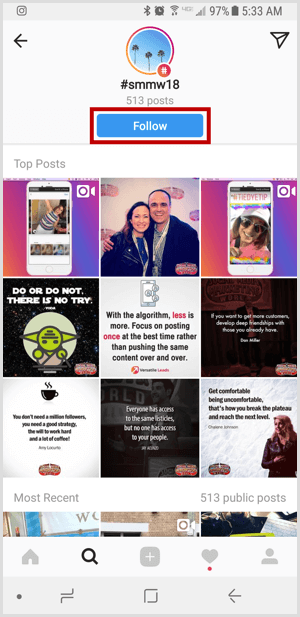 Instagram sledi hashtagu
