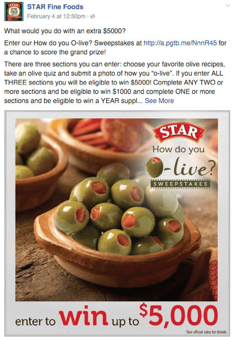 post olives facebook natečaj objava