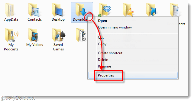 lastnosti mape Windows za prenose