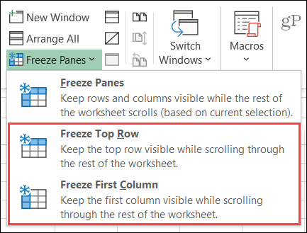 Zamrzni stolpec ali vrstico v Excelu v sistemu Windows