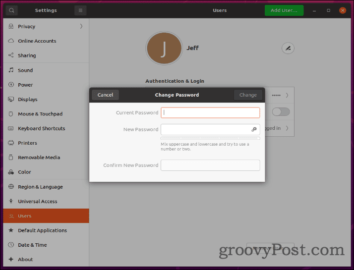 Ubuntu Spremeni geslo