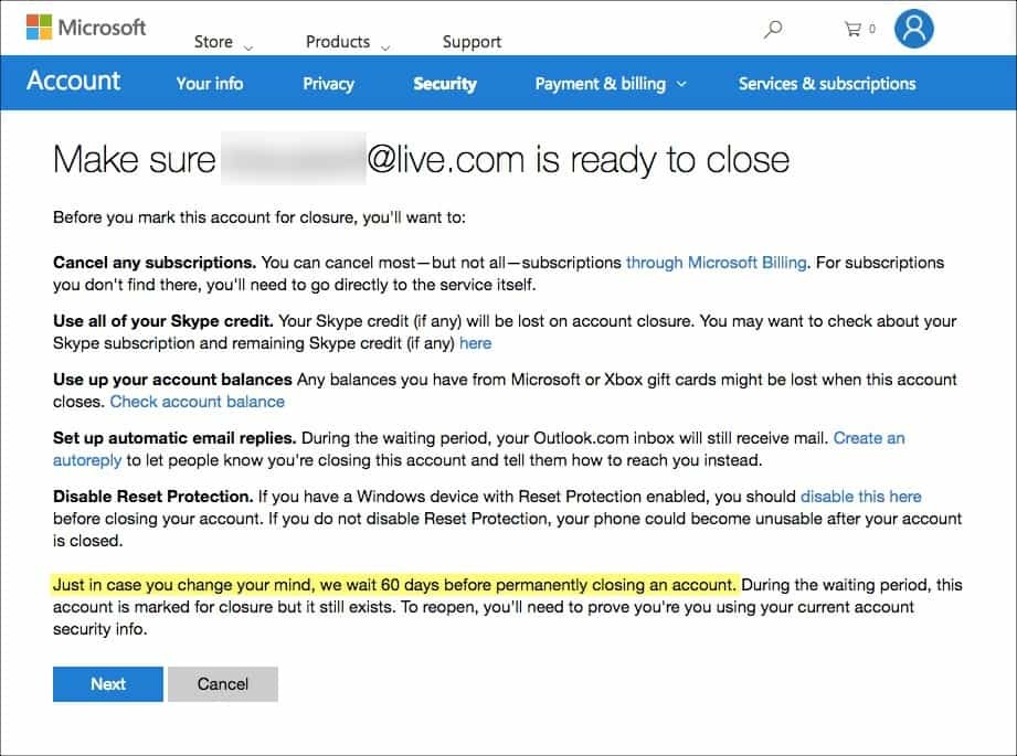 Kako trajno izbrisati svoj Hotmail, Windows Live in Outlook račun