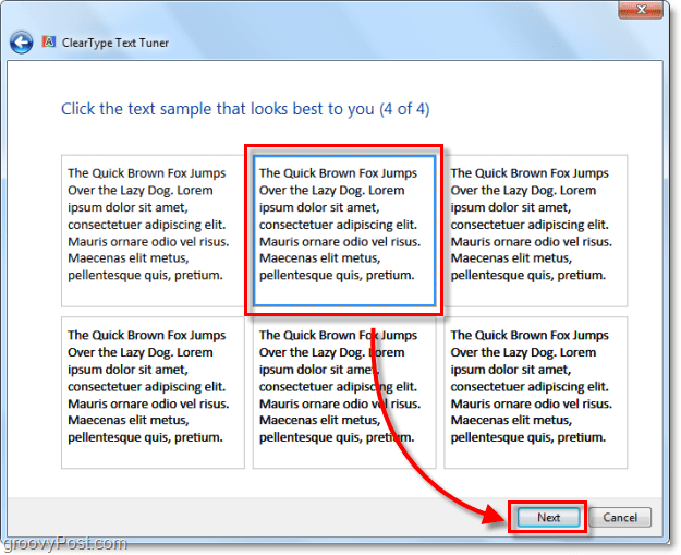 korak 4 umerjanja clearType v operacijskem sistemu Windows 7