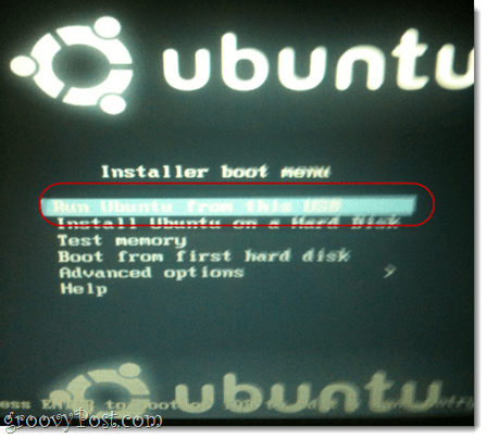 zaženite ubuntu iz tega USB-ja
