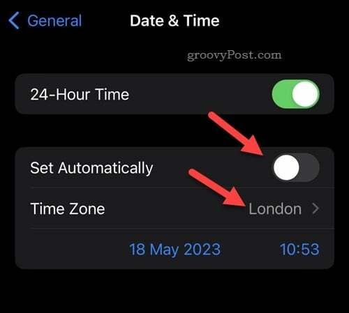 Onemogočanje samodejnega časovnega pasu v iPhonu