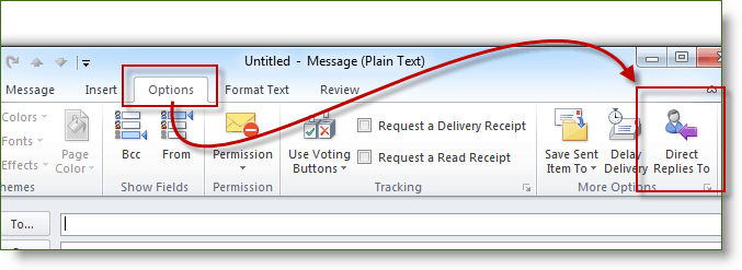 Kliknite Možnosti in kliknite Neposredni odgovori na Outlook 2010