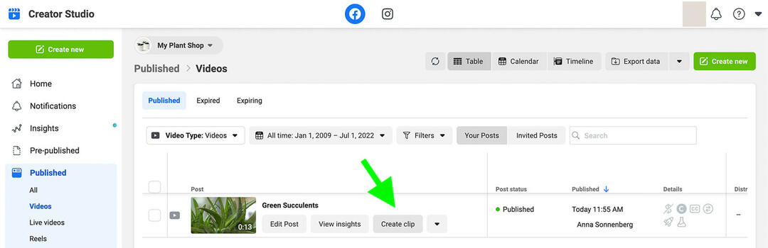 how-to-make-schedule-push-facebook-reels-creator-studio-clip-existing-video-repurpose-tab-create-clip-my-plant-shop-step-8