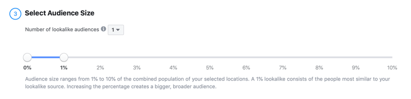 izberite velikost občinstva za Facebook