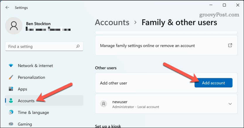 Dodajte nov račun v sistemu Windows 11
