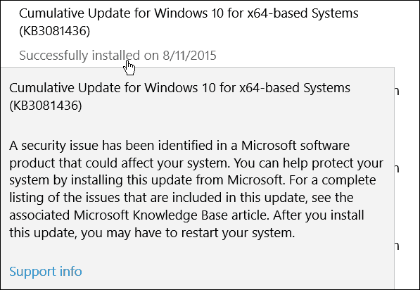 Microsoftova druga zbirna posodobitev za sistem Windows 10 (KB3081436)