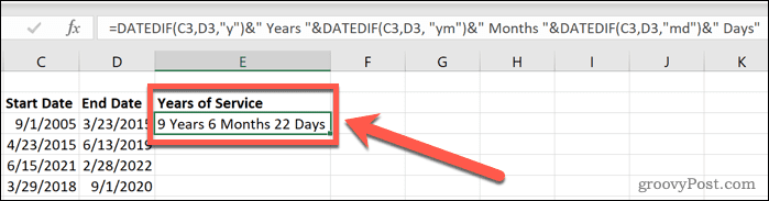 excel datedif leta meseci in dnevi službe