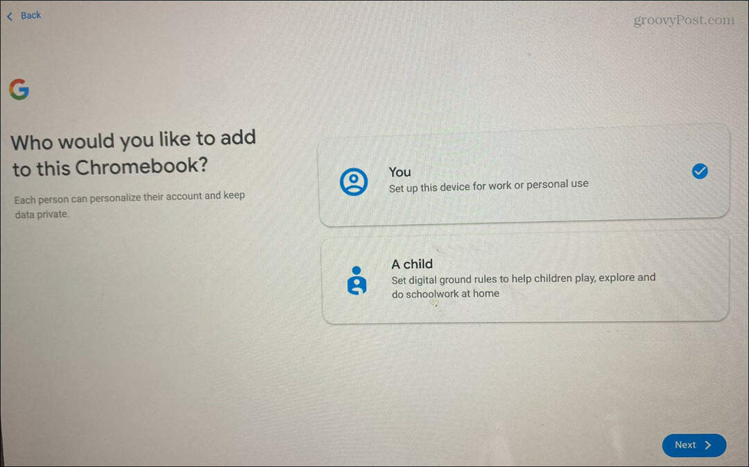 Dodajte uporabnika v Chromebook
