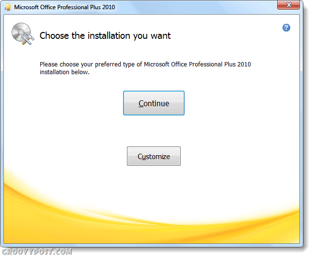izberite vrsto namestitve Office 2010