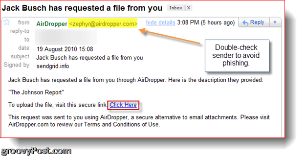 AirDropper Dropbox - Pošiljanje datoteke po e-pošti