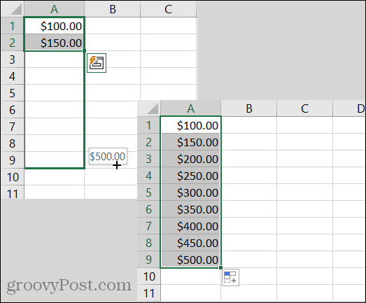 Vzorec valute za samodejno izpolnjevanje v Excelu