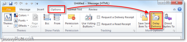gumb za zamudo pri dostavi v Outlooku 2010