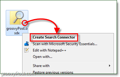 z desno miškino tipko kliknite namizje in nato kliknite datoteko osdx, ki je iskalni priključek, in nato ustvarite iskalni priključek za Windows 7